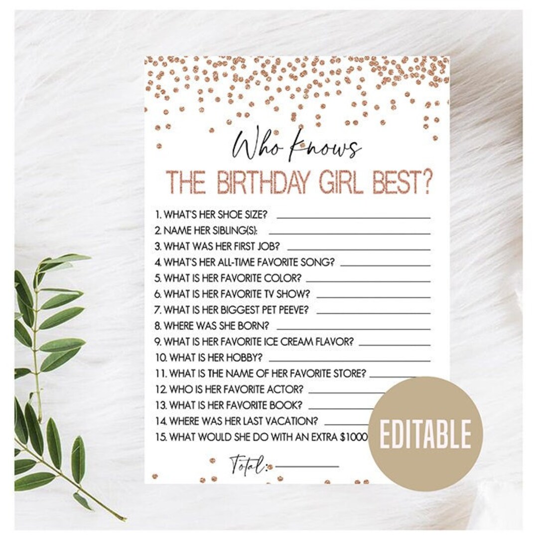 Editable Who Knows the Birthday Girl Best Rose Gold Who Knows - Etsy