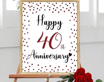 Grattis på 40-årsdagen, Skål för 40 år, 40-års bröllopsdag, Rubinfärgad jubileumsfestdekoration, jubileumsdekor, röd jubileum