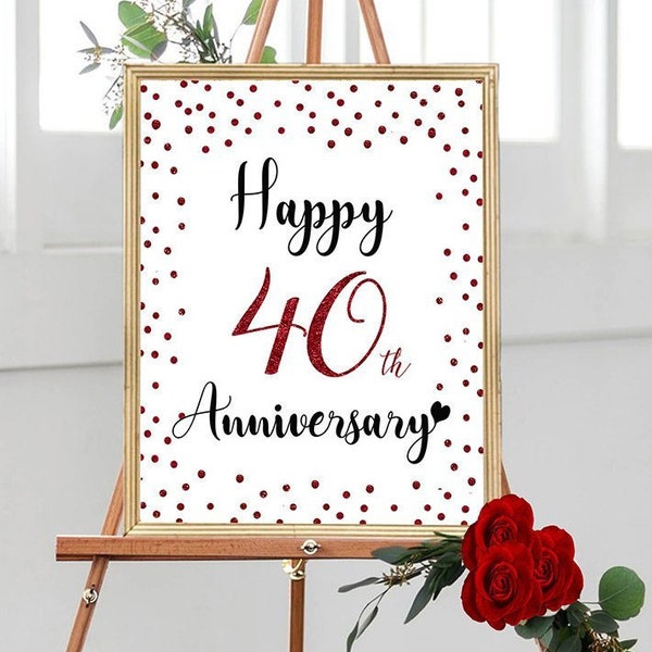 Happy 40th Anniversary, Cheers to 40 Years, 40th Wedding Anniversary, Ruby Anniversary Party Decoration, Anniversary  décor, Red Anniversary