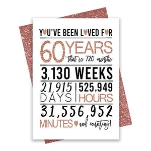 Rose Gold 60th Birthday Card, Printable 60th Anniversary Card, 60th Birthday Printables, Greeting card printables, gold 60th card download
