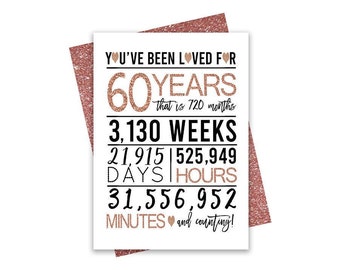 Rose Gold 60th Birthday Card, Printable 60th Anniversary Card, 60th Birthday Printables, Greeting card printables, gold 60th card download