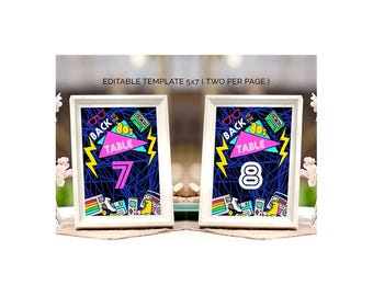 Editable Retro Table Numbers, 80s Party Decorations, 80s birthday, Printable Table Number Template, Back to the 80s Table Numbers, Gift