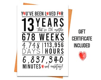 13th Birthday Card, Printable Birthday Card, 13th Birthday Printable, Greeting card printables, red 13th birthday, birthday gift certificate