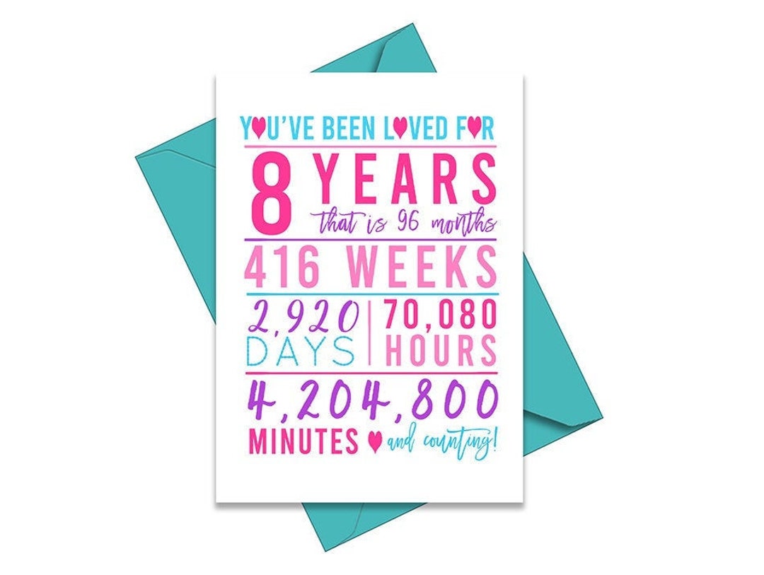 8th Birthday Card, Printable Birthday Card, 8th Birthday Printables ...