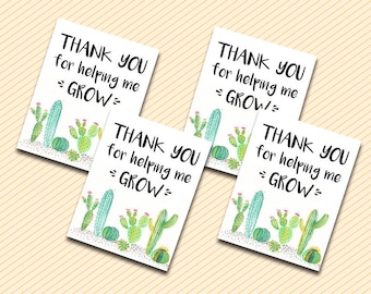 Teacher Appreciation - Thank You for Helping Me Grow Sign - Succulent Thank You - Cactus Thank You - Printable PDF and JPG -Instant Download