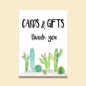 Signe de cartes et de cadeaux, cartes et cadeaux succulents, cartes et cadeaux de cactus, cartes imprimables et signe de cadeau, signes de douche, signes de téléchargement de cartes