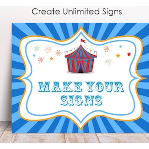 Editable Blue Carnival Party Sign, Printable, Circus Tent Sign, Circus Birthday Decoration, Instant Carnival Party Decor,, Carnival Signs