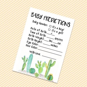 Baby Boy Shower Games, Baby Predictions, Printable Fiesta Baby Shower Game, Succulent Baby Predictions, Blue Floral Baby Predictions, Game