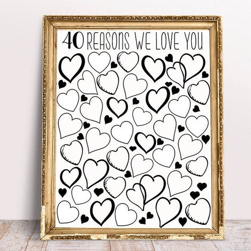 Forty Reasons Why We Love You Printable Modern Minimalist - Etsy Australia