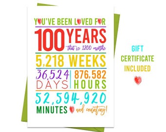 Rainbow 100th Birthday Card, Printable Birthday Card, 100th Birthday Printables, Greeting card, 100th birthday, Colorful 100th Birthday Gift