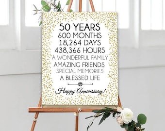 Happy 50th Anniversary, 8x10, 16x20, 24x36, Cheers to 50 Years, 50th Wedding Anniversary, Gold confetti Anniversary Party Decor, Anniversary