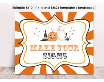 Custom Halloween Sign, 8x10, 11x14, 18x24, Carnival Circus Theme Party, Editable Halloween Circus, PRINTABLE, Halloween Birthday Templates