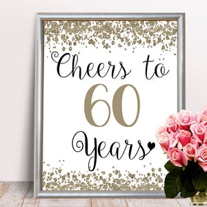 Cheers to 60 Years,, 8x10, 11x14, Happy 60th birthday, 60th Birthday Sign, 60th Anniversary Sign, Silver Birthday Party Decor, Confetti