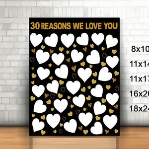 30 Reasons We Love You, 8x10, 11x14, 11x17, 16x20, 18x24,Birthday Gift For Her, For Him, 30th birthday gift, printable 30 reasons , Gold 30