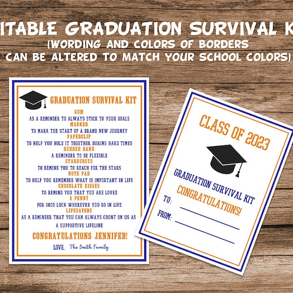 Editable Graduation Survival Kit Gift Tags, Graduation Party Favors Template, High School Grad College Grad, Custom Seniors Class of 2023