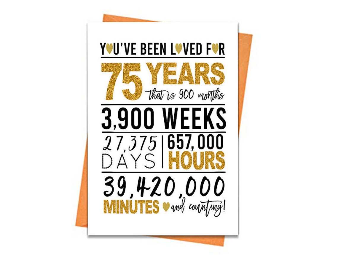 Gold 75th Birthday Card Printable Birthday Card 75th - Etsy