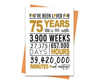 Gold 75th Birthday Card, Printable Birthday Card, 75th Birthday Printables, Greeting card printable, gold 75th birthday, 75th heart birthday