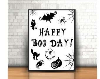 ハロウィン バースデー パーティー サイン、ハロウィン バースデー パーティー デコレーション、ハロウィン パーティー 印刷可能、ハッピー ブー デー サインの印刷可能、ハロウィン バースデー