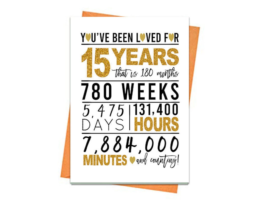Gold 15th Birthday Card, Printable Birthday Card, 15th Birthday ...