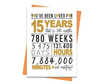 Gold 15th Birthday Card, Printable Birthday Card, 15th Birthday Printables, Greeting card printables, red 15th birthday, 15th heart birthday