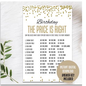 Gold 70th Birthday Game, Printable, 70th Birthday Party Activity, 70th Party, 70th Birthday Trivia, The Price is Right 1955 Game, Key, Gift