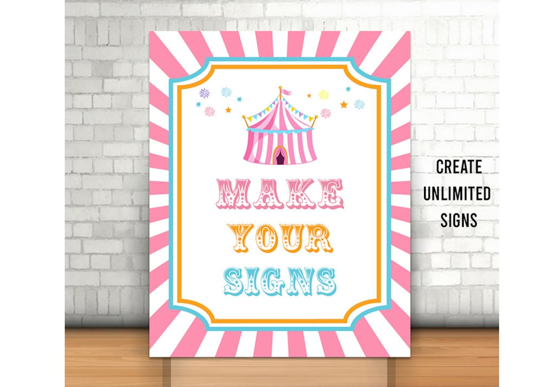 Editable Pink Carnival Party Sign, Printable, Circus Tent Sign, Circus
