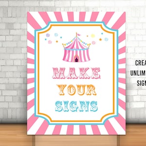Editable Pink Carnival Party Sign, Printable, Circus Tent Sign, Circus Birthday Decoration, Instant Carnival Party Decor, Carnival Template