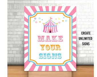 Editable Pink Carnival Party Sign, Printable, Circus Tent Sign, Circus Birthday Decoration, Instant Carnival Party Decor, Carnival Template