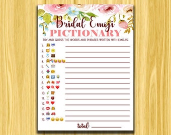Bridal Emoji Pictionary, Pink Floral Bridal Emoji Pictionary, Bridal Shower Game, Blush Floral Bridal Shower Game, Instant Download Bridal