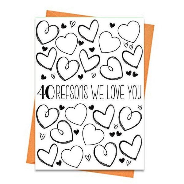 40th Birthday Card, Printable Birthday Card, 40th Birthday Printables, Greeting card printables, 40 Reasons We Love You Birthday Card Files