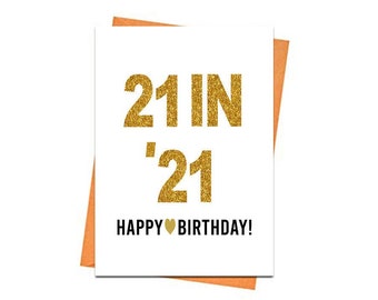 Gold 21st Birthday Card, Printable Birthday Card, 21 in 21 card, 21st Birthday Printables, Greeting card printables, gold 21st birthday, 21