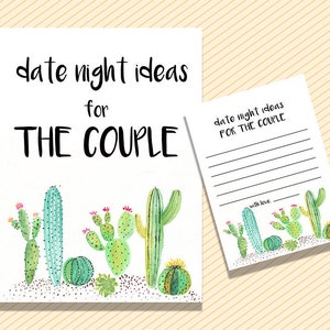 Signe et carte d'idées de nuit de date, jeu d'idées de nuit de date, jeu de douche de fiesta, téléchargement de jeu de douche nuptiale de cactus, Bachelorette, douche de mariage
