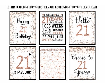 21st Birthday Signs Bundle, 8x10, Cheers to 21 Years, Hello 21, Happy 21st Birthday, Rose Gold 21st Birthday Signs, 21st Girls Birthday