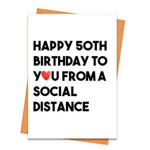 Tarjeta de cumpleaños divertida, tarjeta de cumpleaños número 50 imprimible, tarjeta de felicitación temática, para un amigo, feliz cumpleaños desde una tarjeta de distancia social imprimible