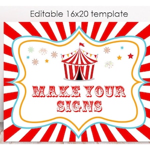 Editable Carnival Party Sign, Printable, Circus Tent Sign, Circus Birthday Decoration, Instant Carnival Party Decor,, Carnival Signs