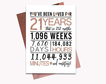 Rose Gold 21st Birthday Card, Printable Birthday Card, 21st Birthday Printables, Greeting card printables, rose 21st birthday, 21st  heart