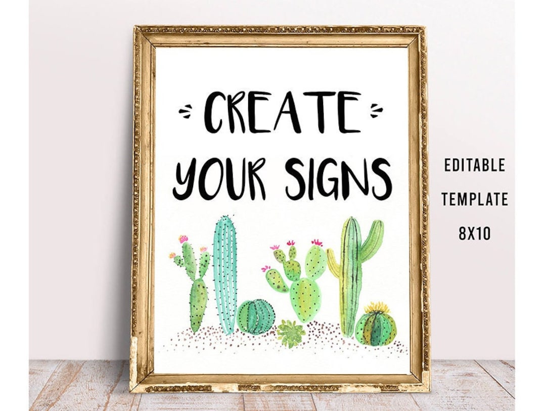 Editable Cactus Sign, Printable, Cactus Birthday Template, 8x10, Cactus ...
