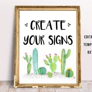 Segno di cactus modificabile, stampabile, modello di compleanno di cactus, 8x10, decorazione di compleanno di cactus, arredamento per feste succulente istantanee, personalizzato succulente