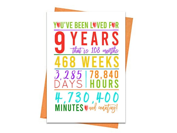 9th Birthday Card Printable Birthday Card 9th Birthday | Etsy