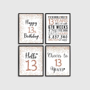 13th Birthday Signs Bundle, Cheers to 13 Years, Hello 13, Happy 13th Birthday, Rose Gold 13th Birthday Signs, 13th Anniversary Signs Pack