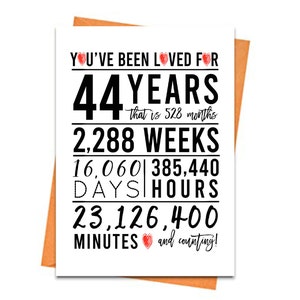 Biglietto per il 44esimo compleanno, Biglietto di compleanno stampabile, Stampabili per il 44esimo compleanno, Biglietti d'auguri stampabili, 44esimo compleanno rosso, 44esimo compleanno del cuore,file