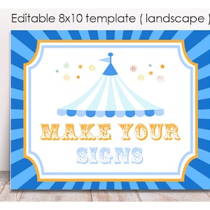 Editable Blue Carnival Party Sign, Printable, Circus Canopy, Circus Birthday Decor, Instant Carnival Party Decor, Light Blue Carnival, Corjl