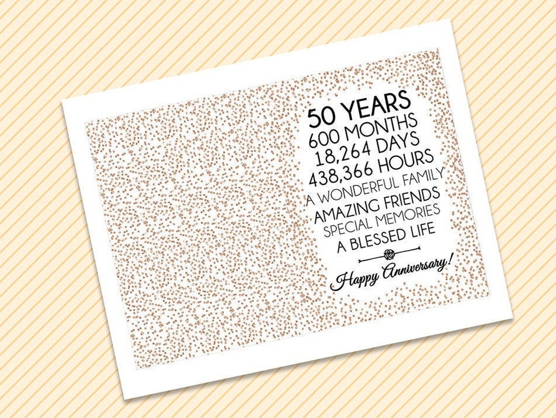 Rose Gold 50th Wedding Anniversary Card Printable Anniversary - Etsy
