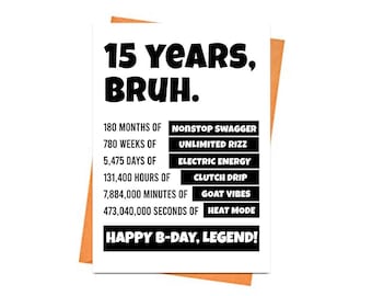 Tarjeta de cumpleaños para 15 años - Tarjeta de cumpleaños para 15 años de adolescente - Tarjeta imprimible para 15 años de adolescente - Memes divertidos de adolescente - Tarjeta de nivel 15 - Archivo digital