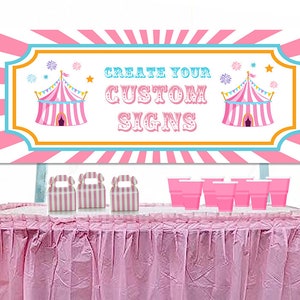 Editable Pink Carnival Party Sign, 29.5x12.3, Printable, Circus Tent Poster, Circus Birthday Decor, Carnival Party Decor, Circus Template