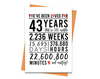 43rd Birthday Card, Printable Birthday Card, 43rd Birthday Printables, Greeting card printables, red 43rd birthday, 43rd heart birthday,file