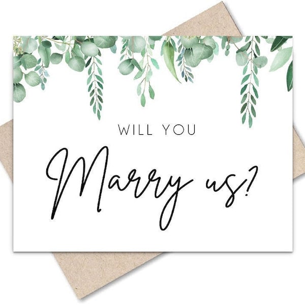 Voulez-vous nous épouser carte, serez-vous notre carte d'officiant, verdure, carte d'officiant imprimable, carte de voeux de téléchargement instantané, mariage de verdure