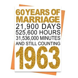 ゴールド 60 周年結婚記念日カード、印刷可能な記念日カード、60 周年記念の印刷物、グリーティング カードの印刷物、ゴールド 60 周年カード、1963