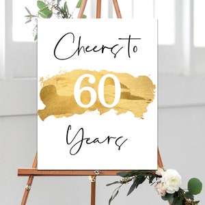 Cheers to 60 Years, 8x10, 16x20, 60th Birthday Sign, 60th Anniversary Sign, Gold 60th Birthday Decor, Decoration, Gold Party Decor, print