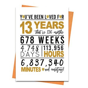 Carte d'anniversaire 13e or, carte d'anniversaire imprimable, 13e anniversaire imprimables, cartes de voeux imprimables, or 13e bday, 13e fichiers de carte coeur